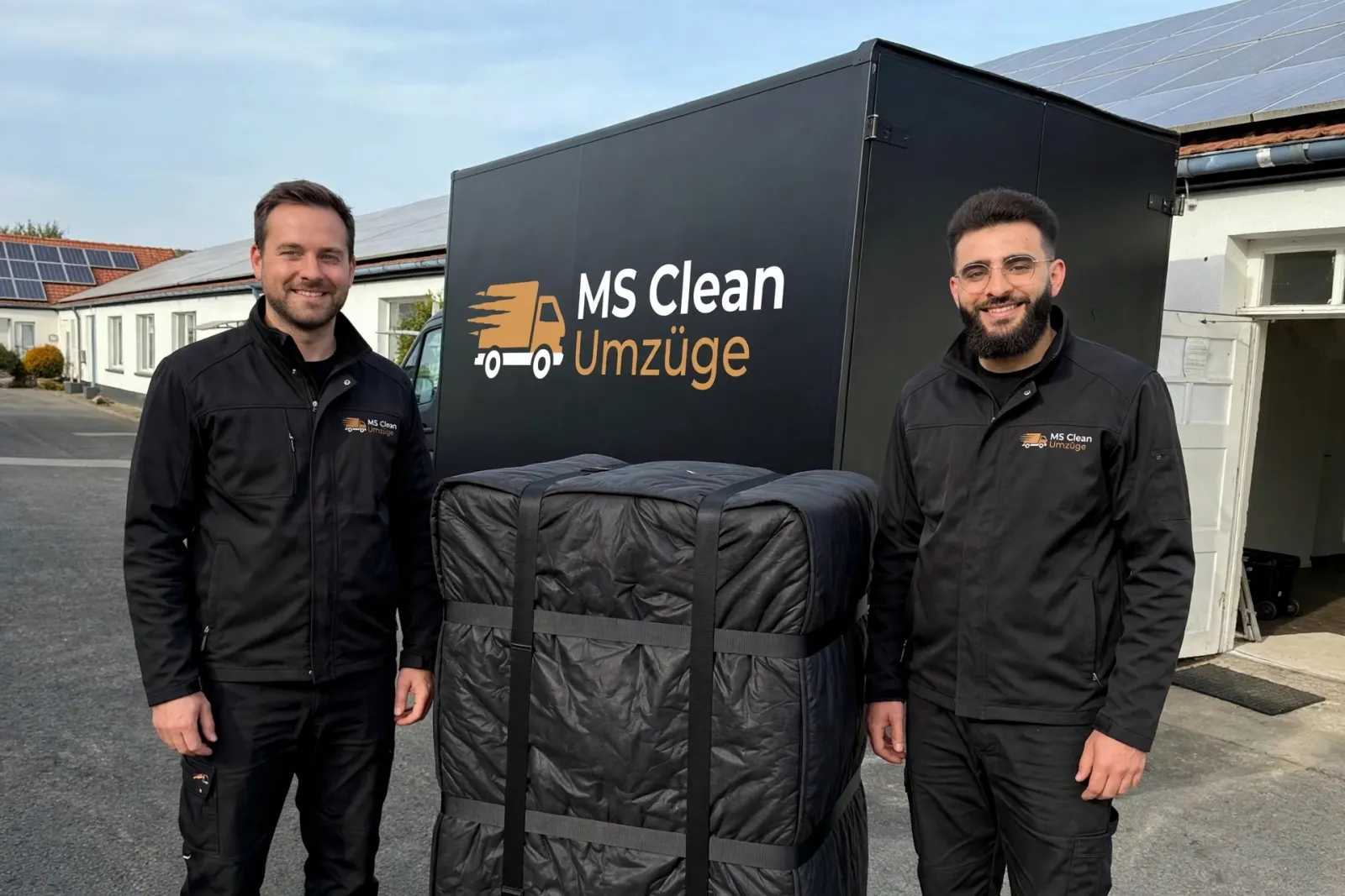 Zwei Umzugshelfer von Ms Clean vor dem Umzugswagen